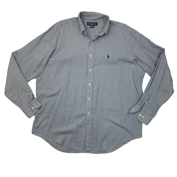 Vintage Ralph Lauren Yarmouth Shirt Mens 16.5 Blue Plaid Cotton Button Down 90s - Picture 1 of 10